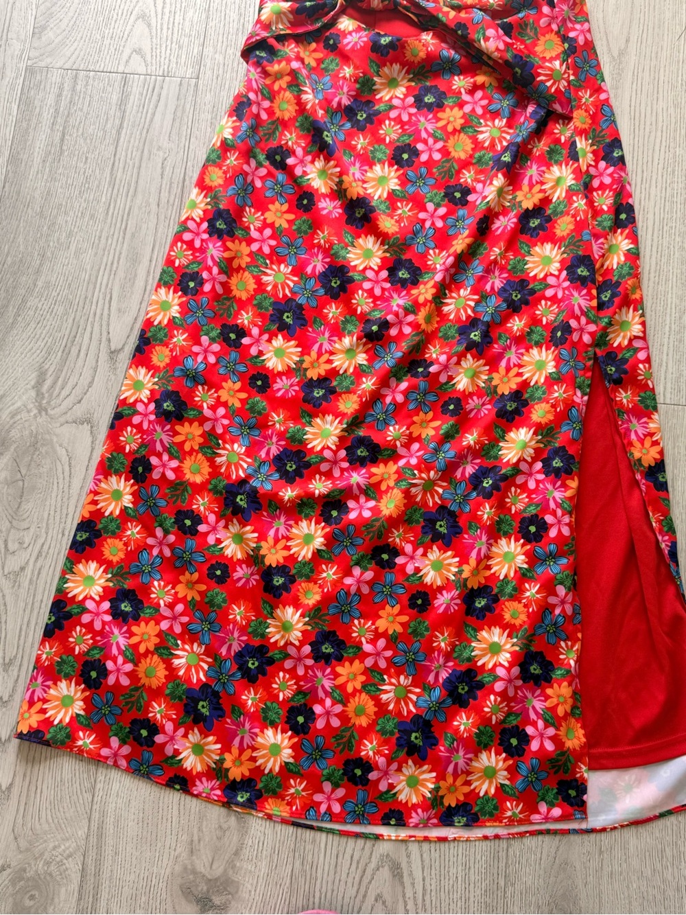 Red Floral Maxi Skirt - Women's Summer Wrap Style - Picture 4 of 13